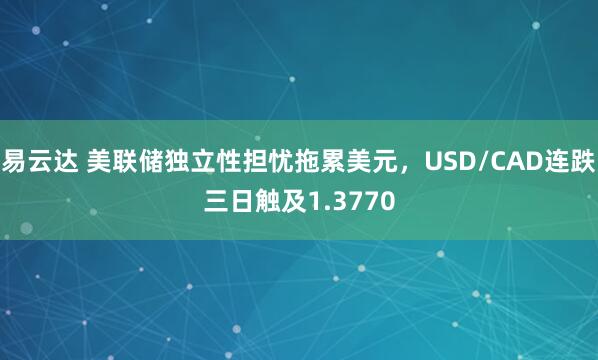 易云达 美联储独立性担忧拖累美元，USD/CAD连跌三日触及1.3770