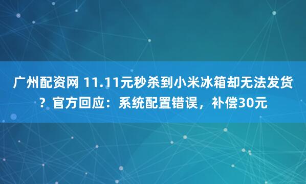 广州配资网 11.11元秒杀到小米冰箱却无法发货？官方回应：系统配置错误，补偿30元